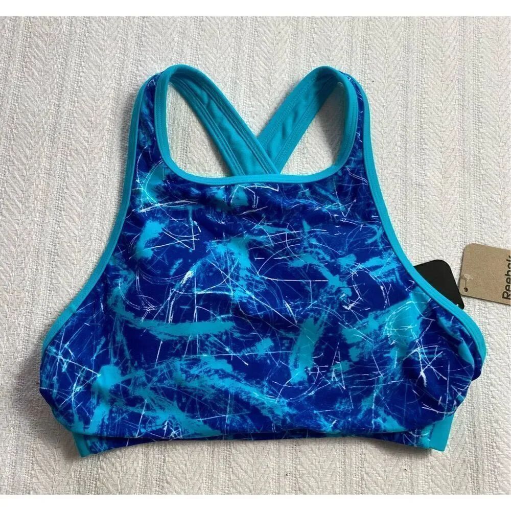 Reebok SMALL Lifestyle Marble Abstraction High Neck Bikini Bathing Suit Top